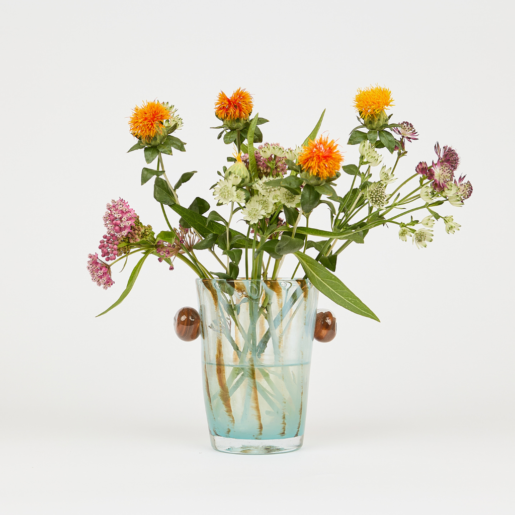 Image Vase Le Petit Pivoine La Romaine Éditions • Bleu clair et marron