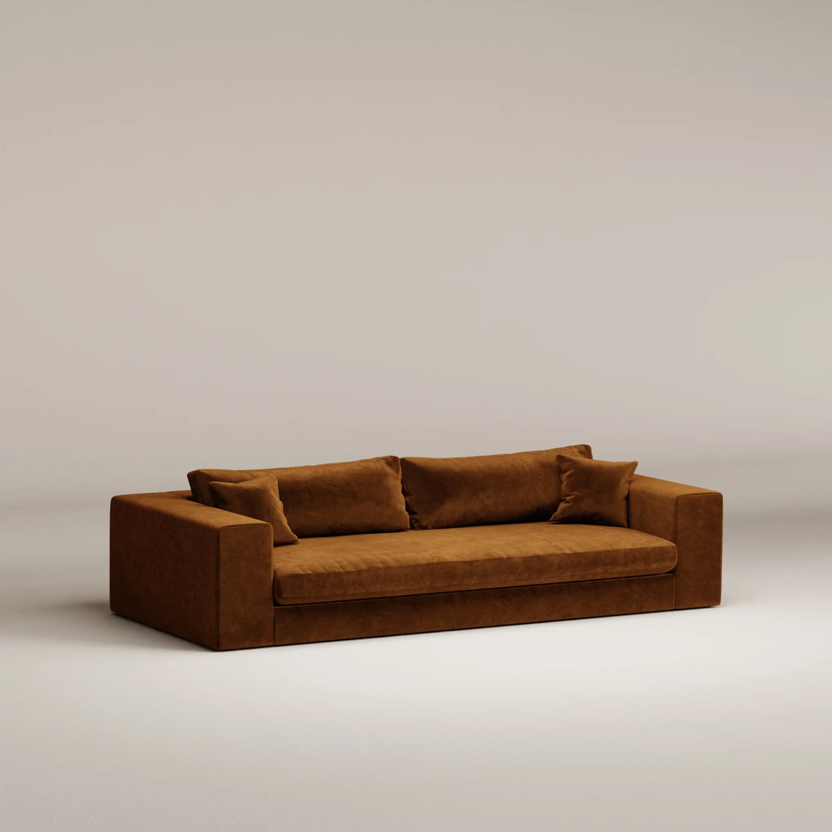 Canapé droit Bellechasse - 4 places - Profondeur 122 cm - Velours gratté - Cognac - Très bon état