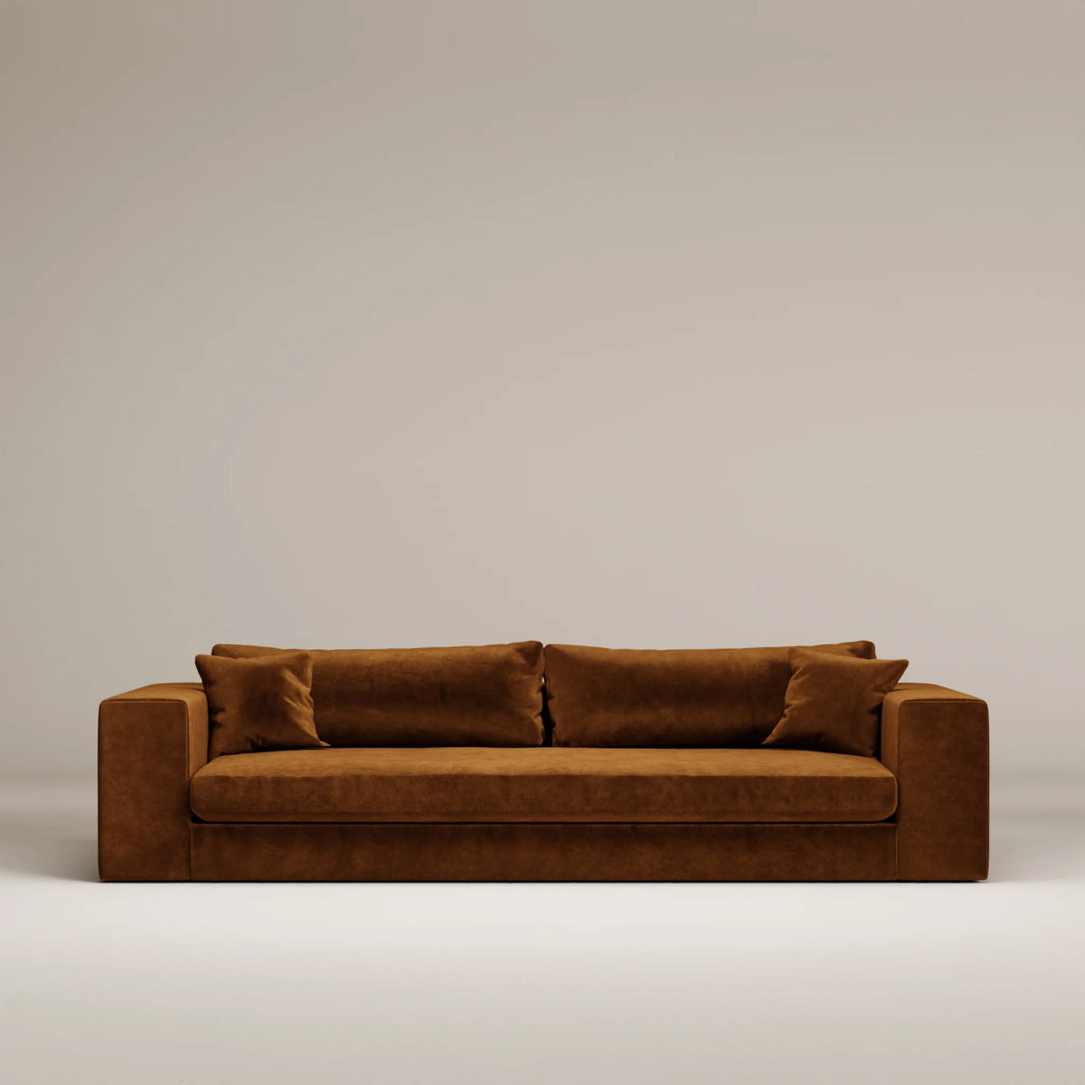 Canapé droit Bellechasse - 4 places - Profondeur 122 cm - Velours gratté - Cognac - Très bon état