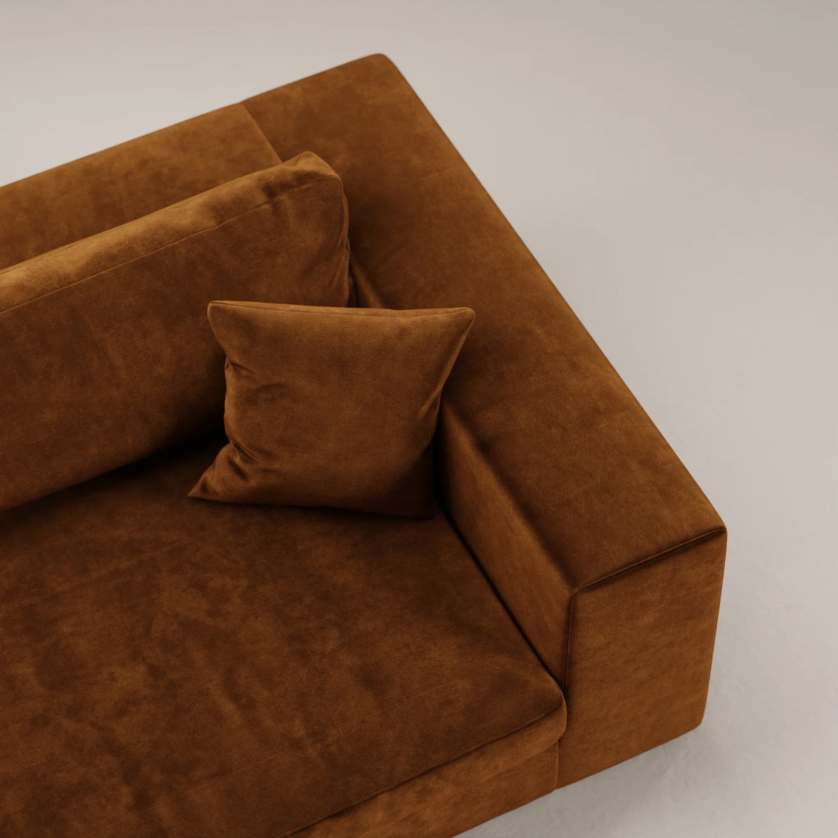 Canapé droit Bellechasse - 4 places - Profondeur 122 cm - Velours gratté - Cognac - Très bon état