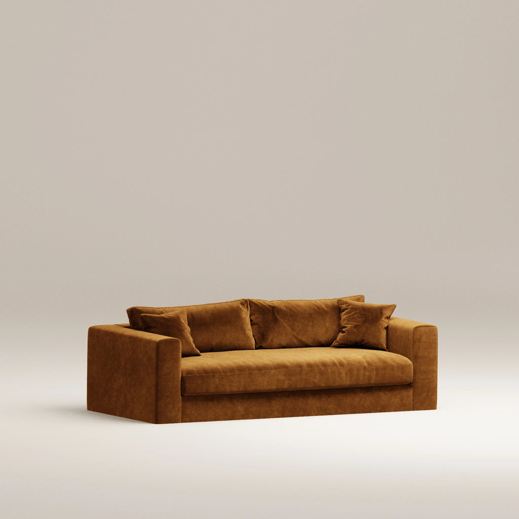 Image Canapé droit déhoussable Bellechasse light 2,5 places • Profondeur 100 cm • 2 parties • Velours gratté • Cognac