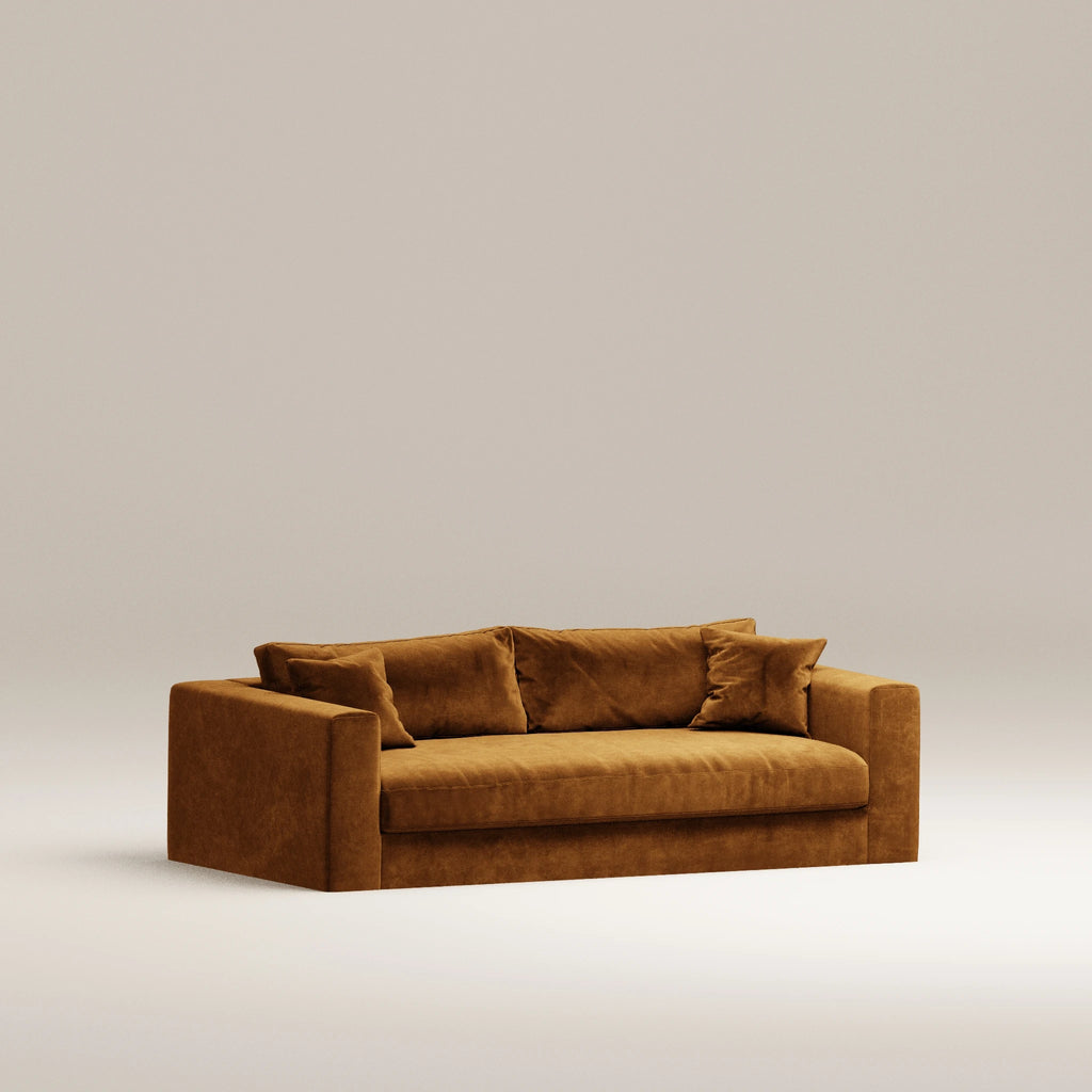Image Canapé droit déhoussable Bellechasse light 2,5 places • Profondeur 110 cm • Velours gratté • Cognac