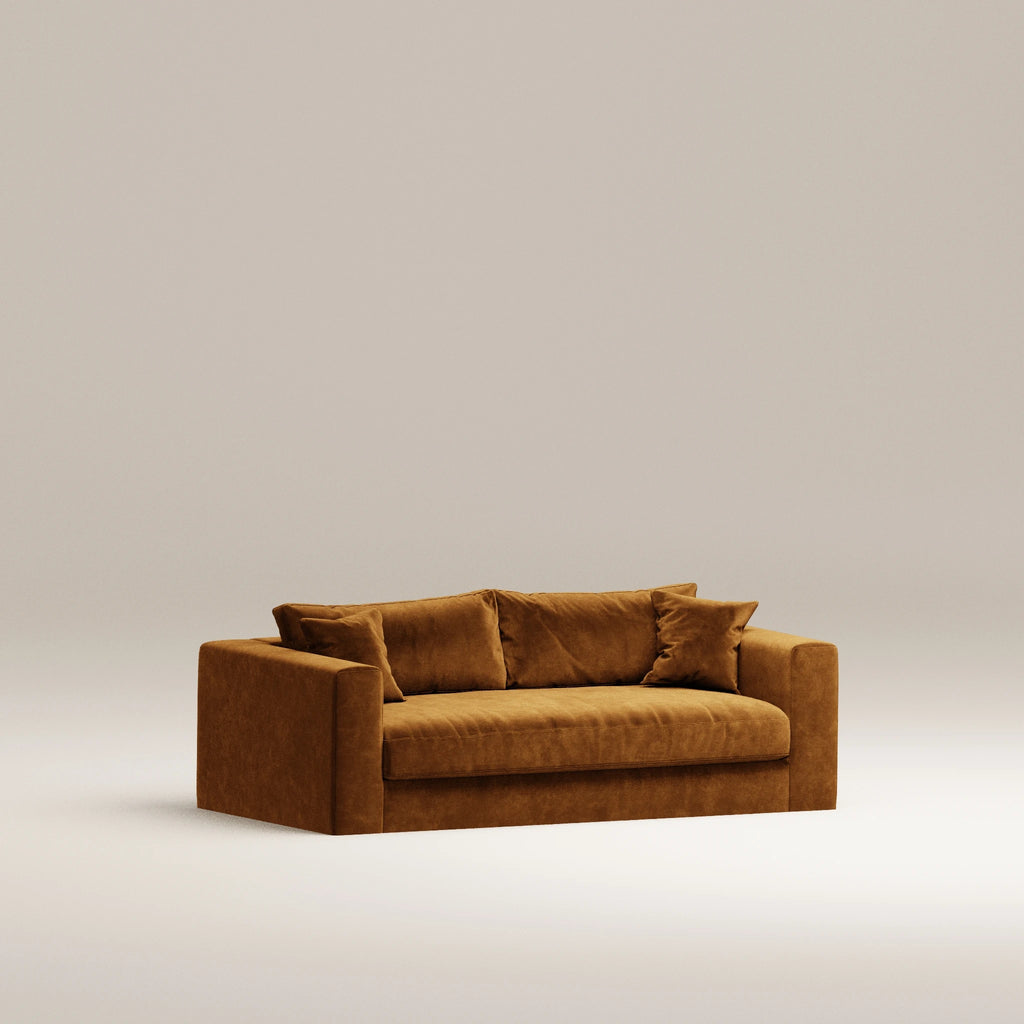Image Canapé droit déhoussable Bellechasse light 2 places • Profondeur 100 cm • 2 parties • Velours gratté • Cognac