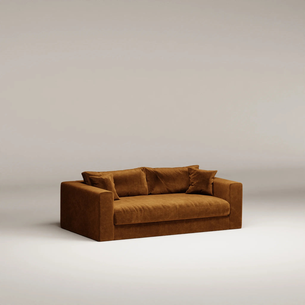 Image Canapé droit Bellechasse light 2 places • Profondeur 110 cm • 2 parties • Velours gratté • Cognac