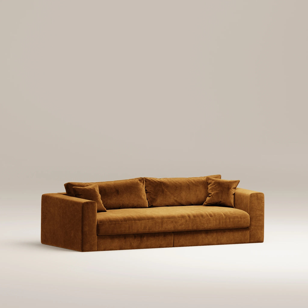 Image Canapé droit Bellechasse light 3 places • Profondeur 100 cm • 2 parties • Velours gratté • Cognac