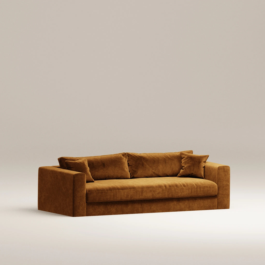 Image Canapé droit déhoussable Bellechasse light 3 places • Profondeur 100 cm • 2 parties • Velours gratté • Cognac