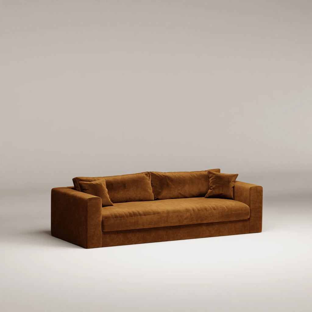 Image Canapé droit Bellechasse light 3 places • Profondeur 100 cm • Velours gratté • Cognac