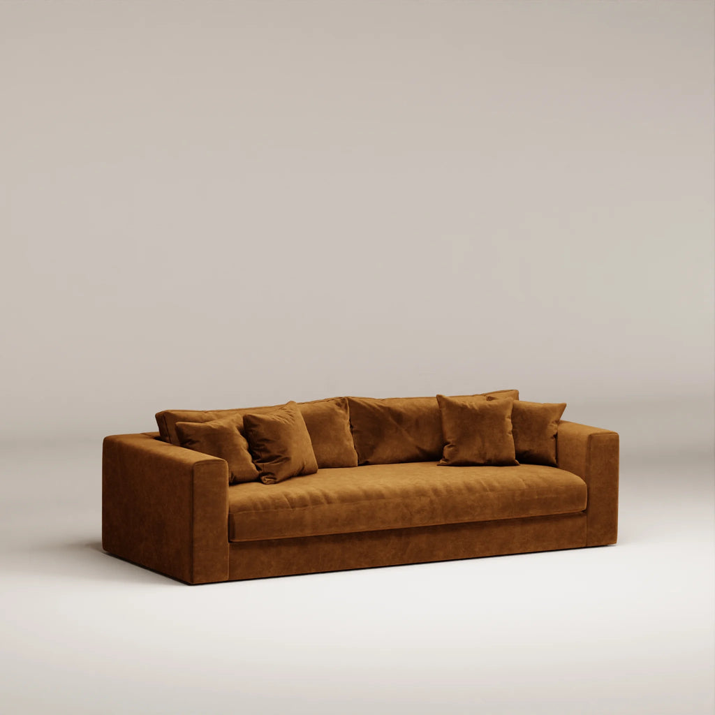 Image Canapé droit Bellechasse light 3 places • Profondeur 100 cm • Velours gratté • Cognac