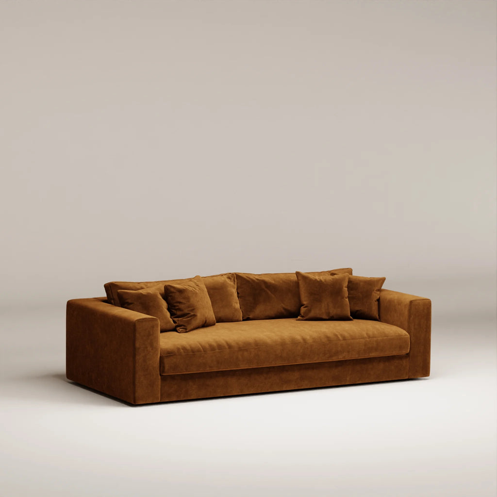 Image Canapé droit Bellechasse light 3 places • Profondeur 110 cm • Velours gratté • Cognac