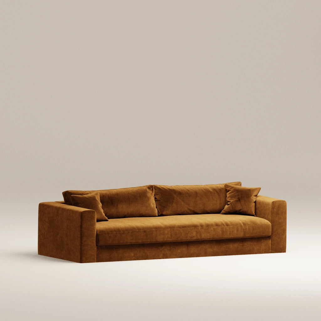 Image Canapé droit déhoussable Bellechasse light 4 places • Profondeur 100 cm • 2 parties • Velours gratté • Cognac