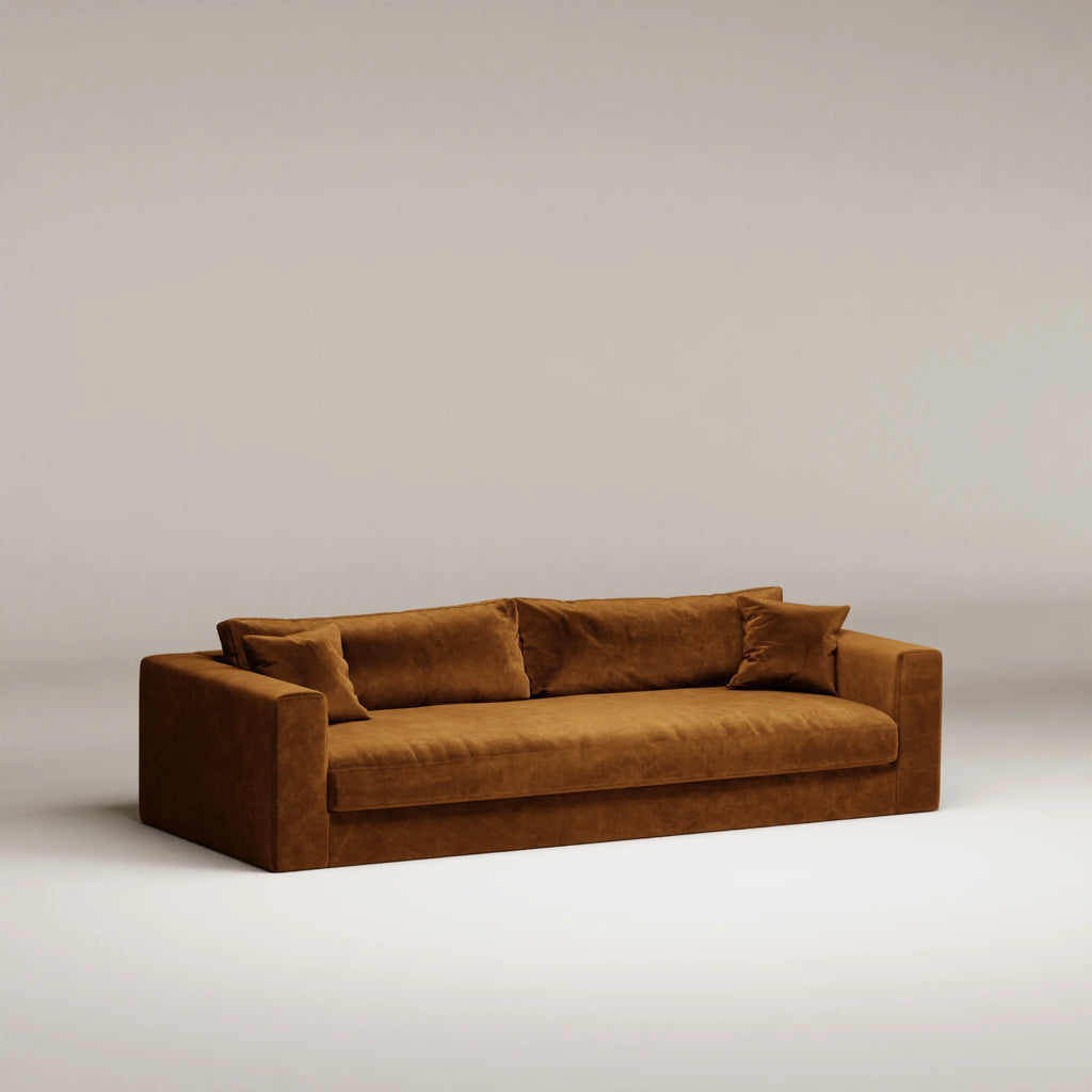 Image Canapé droit Bellechasse light 4 places • Profondeur 110 cm • 2 parties • Velours gratté • Cognac
