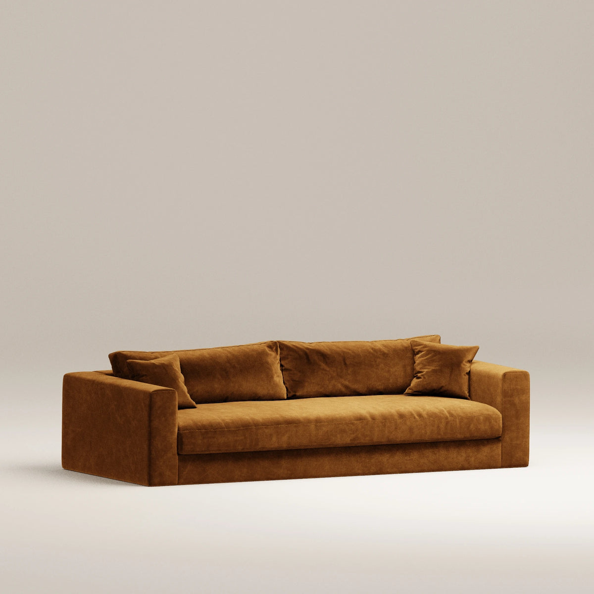Canapé droit Bellechasse light - 4 places - Profondeur 110 cm - Velours gratté - Cognac - Bon état