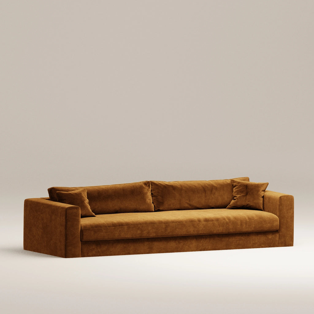 Image Canapé droit déhoussable Bellechasse light 5 places • Profondeur 100 cm • 2 parties • Velours gratté • Cognac