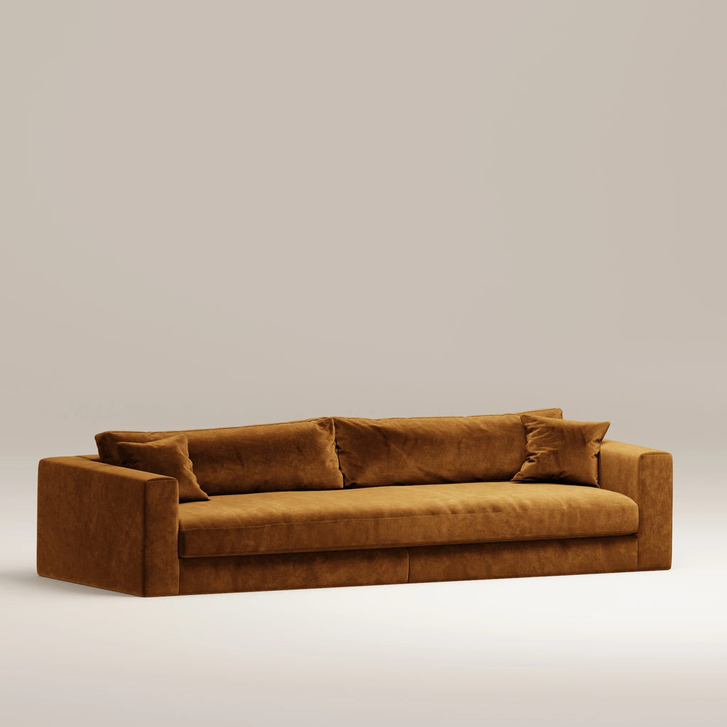 Image Canapé droit Bellechasse light 5 places • Profondeur 110 cm • 2 parties • Velours gratté • Cognac