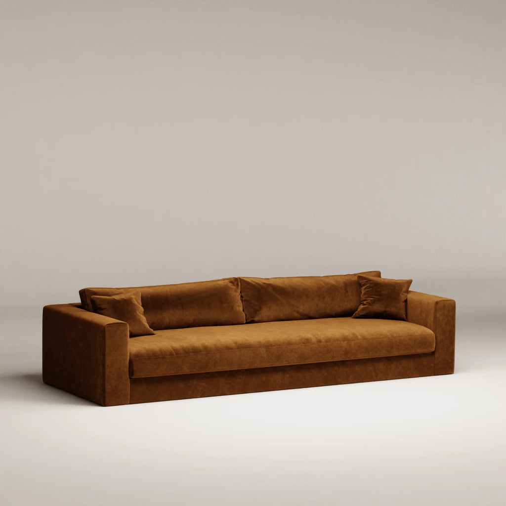 Image Canapé droit Bellechasse light 5 places • Profondeur 110 cm • 2 parties • Velours gratté • Cognac