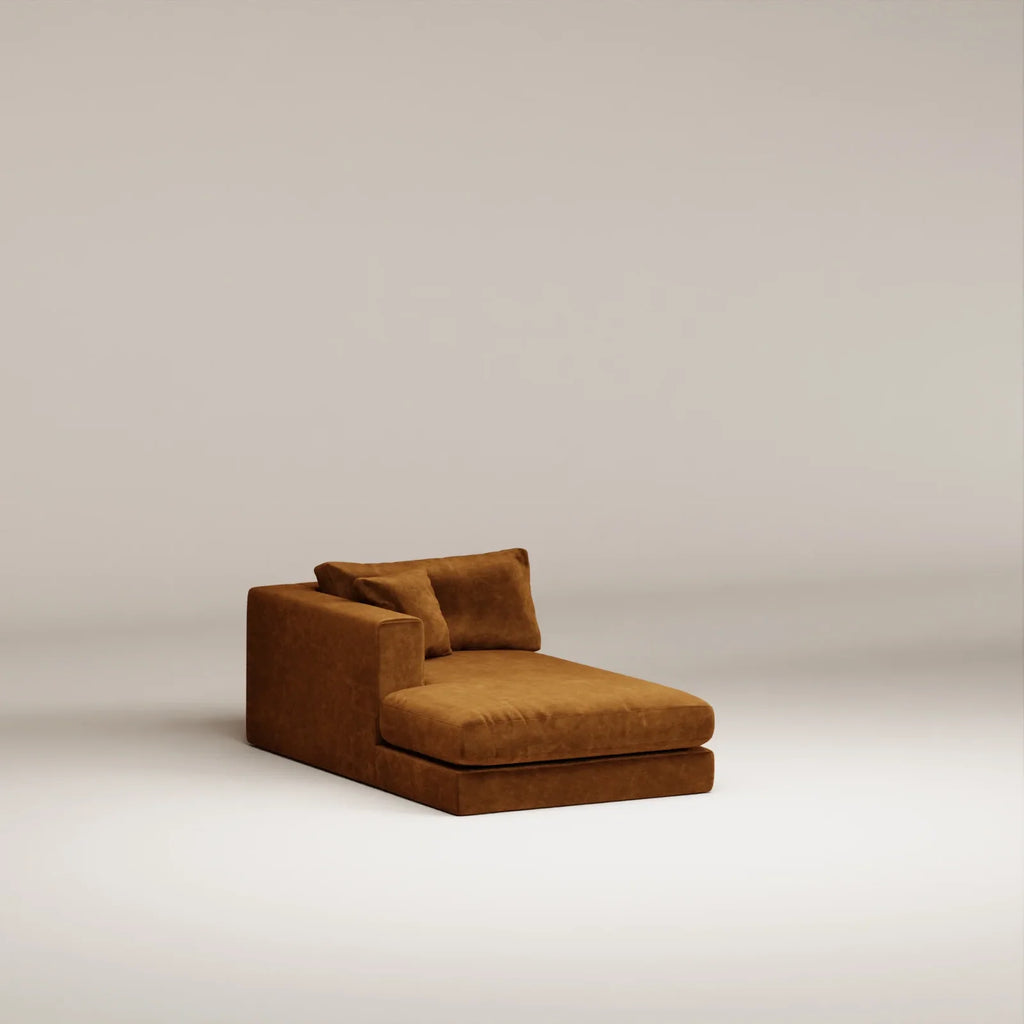Image Méridienne Bellechasse light (160 x 104 cm) Velours gratté • Cognac • Gauche face canapé • Neuve