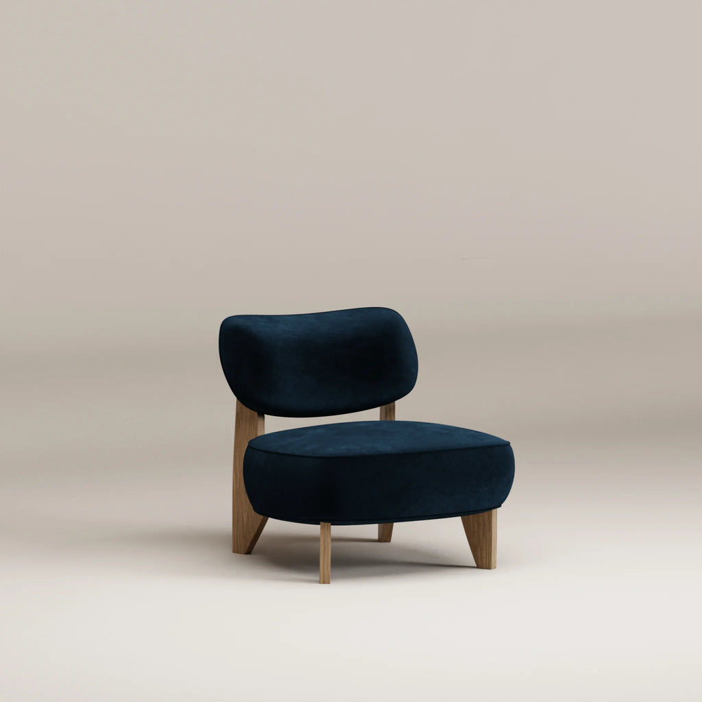 Image Fauteuil Nicolo Chêne clair • Velours brut • Darkblue